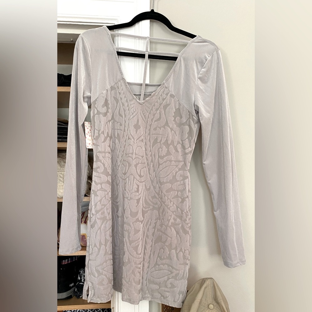 Free People Silver Gray Velvet Burnout Dress